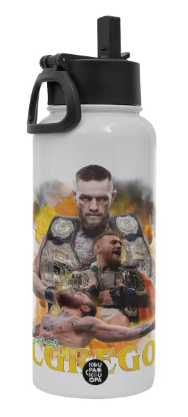 Conor McGregor Notorious — Metal mug thermo White with Straw and Spout Lid (Stainless steel), double wall, 950ml