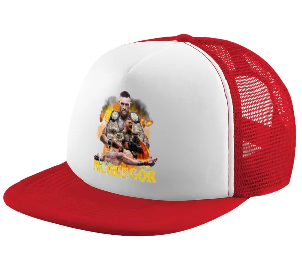 Conor McGregor Notorious — Καπέλο παιδικό Soft Trucker με Δίχτυ ΚΟΚΚΙΝΟ/ΛΕΥΚΟ (POLYESTER, ΠΑΙΔΙΚΟ, ONE SIZE)