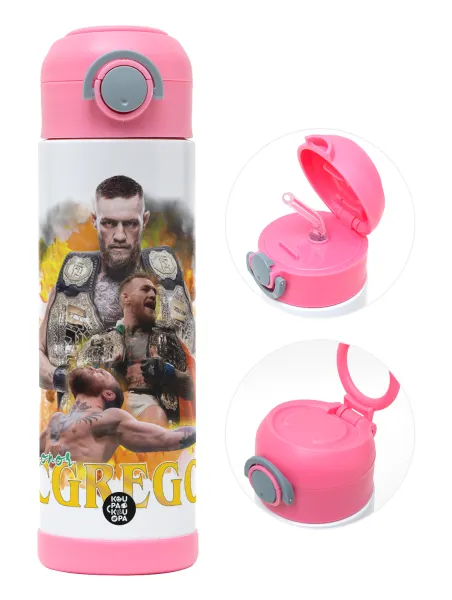 Conor McGregor Notorious — Παιδικό παγούρι θερμό, ανοξείδωτο, με καλαμάκι ασφαλείας, ΡΟΖ (500ml)