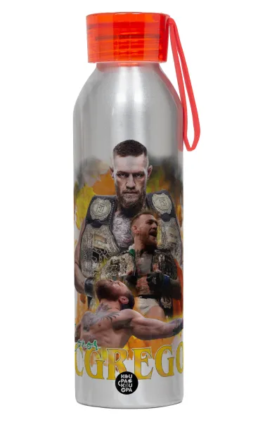 Conor McGregor Notorious — Αλουμινένιο Αθλητικό Μπουκάλι 650ml – Ασημί με Κόκκινο Καπάκι και Λουράκι Σιλικόνης