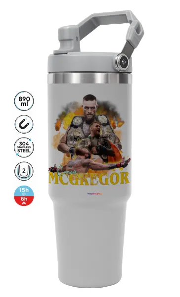 Conor McGregor Notorious — ΓΚΡΙ Travel Tumbler Θερμός με χερούλι και καλαμάκι 890ml