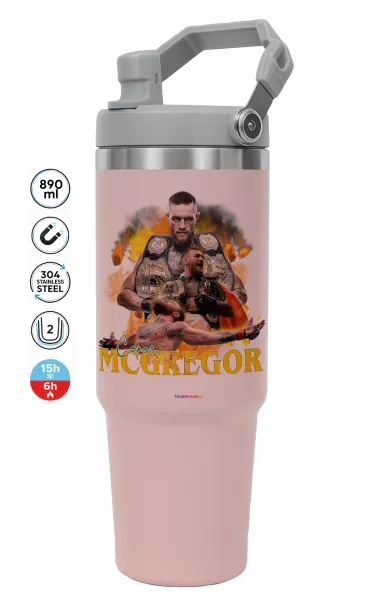 Conor McGregor Notorious — ΡΟΖ Travel Tumbler Θερμός με χερούλι και καλαμάκι 890ml