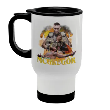 Conor McGregor Notorious, Stainless steel travel mug with lid, double wall white 450ml