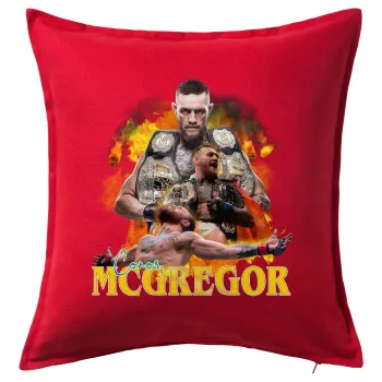 Conor McGregor Notorious, Μαξιλάρι καναπέ Κόκκινο 100% βαμβάκι, περιέχεται το γέμισμα (50x50cm)