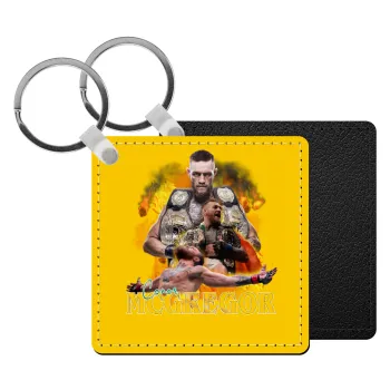 Conor McGregor Notorious, Μπρελόκ Δερματίνη, τετράγωνο ΜΑΥΡΟ (5x5cm)