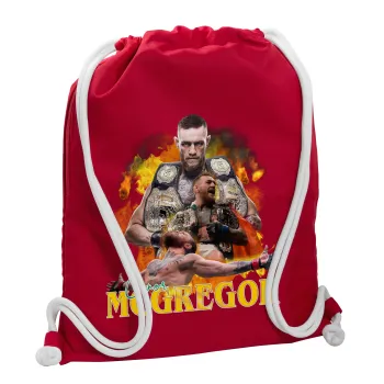 Conor McGregor Notorious, Backpack pouch GYMBAG Red, with pocket (40x48cm) & thick cords