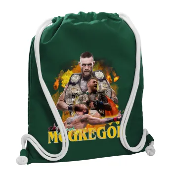 Conor McGregor Notorious, Backpack pouch GYMBAG BOTTLE GREEN, with pocket (40x48cm) & thick white cords