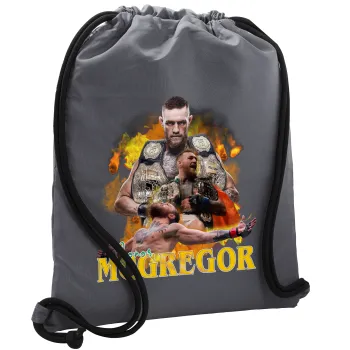 Conor McGregor Notorious, Backpack pouch GYMBAG GREY, with pocket (40x48cm) & thick cords