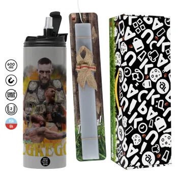 Conor McGregor Notorious, Easter candle with Grey Tumbler Thermo 600ml & aromatic flat candle (30cm) (GREY)