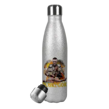 Conor McGregor Notorious, Metallic Glitter Silver Thermos Flask (Stainless steel), double-walled, 500ml