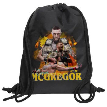 Conor McGregor Notorious, Τσάντα πλάτης πουγκί GYMBAG Μαύρη, με τσέπη (40x48cm) & χονδρά κορδόνια