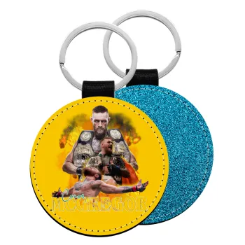 Conor McGregor Notorious, Μπρελόκ Δερματίνη, στρογγυλό ΜΠΛΕ (5cm)