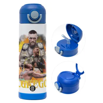 Conor McGregor Notorious, Children's hot water bottle, stainless steel, with safety straw, BLUE (500ml)