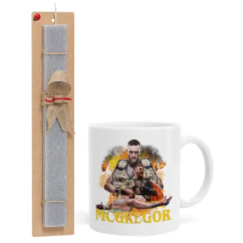 Conor McGregor Notorious, Πασχαλινή Λαμπάδα με Κούπα κεραμική (330ml) & κερί αρωματικό πλακέ (30cm) (ΓΚΡΙ)