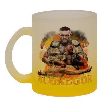 Conor McGregor Notorious, Κούπα γυάλινη δίχρωμη με βάση το κίτρινο ματ, 330ml