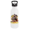 White water bottle with straw, stainless steel 600ml