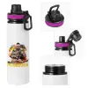 Metallic water bottle with safety lid, 850ml aluminum