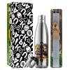 Easter Set, metallic stainless thermos flask (500ml) & scented flat Easter candle (30cm) (GRAY)