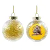 Transparent Christmas tree ball ornament with gold filling 8cm