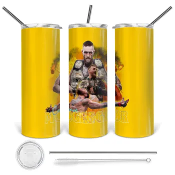 Conor McGregor Notorious, Tumbler ποτήρι θερμό από ανοξείδωτο ατσάλι 600ml, με μεταλλικό καλαμάκι & βούρτσα καθαρισμού