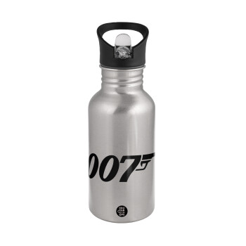 James Bond 007, Water bottle Silver with straw, stainless steel 500ml