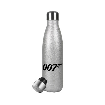 James Bond 007, Μεταλλικό παγούρι θερμός Glitter Aσημένιο (Stainless steel), διπλού τοιχώματος, 500ml