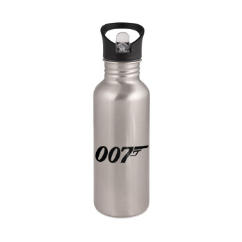 James Bond 007, Παγούρι νερού Ασημένιο με καλαμάκι, ανοξείδωτο ατσάλι 600ml