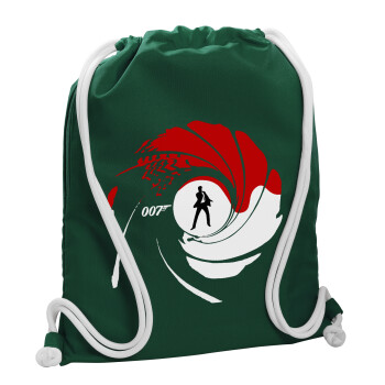 James Bond 007, Backpack pouch GYMBAG BOTTLE GREEN, with pocket (40x48cm) & thick white cords