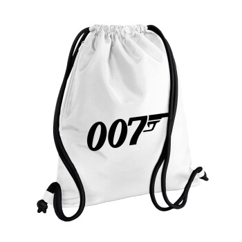 James Bond 007, Τσάντα πλάτης πουγκί GYMBAG λευκή, με τσέπη (40x48cm) & χονδρά κορδόνια