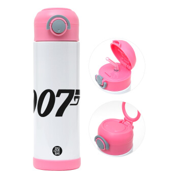 James Bond 007, Children's hot water bottle, stainless steel, with safety straw, PINK (500ml)
