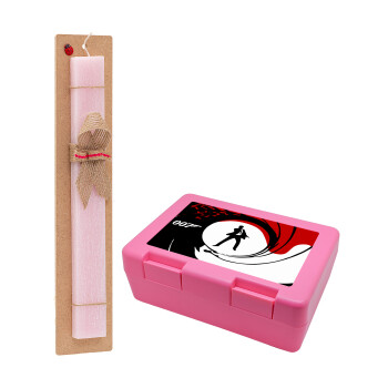 James Bond 007, Easter Set, children's snack container PINK & scented flat Easter candle (30cm) (PINK)