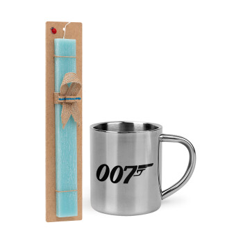 James Bond 007, Πασχαλινό Σετ, μεταλλική κούπα θερμό (300ml) & πασχαλινή λαμπάδα αρωματική πλακέ (30cm) (ΤΙΡΚΟΥΑΖ)