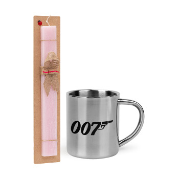 James Bond 007, Πασχαλινό Σετ, μεταλλική κούπα θερμό (300ml) & πασχαλινή λαμπάδα αρωματική πλακέ (30cm) (ΡΟΖ)