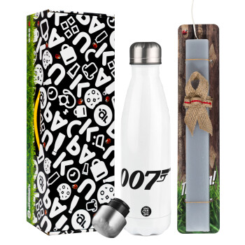 James Bond 007, Easter candle, metallic white thermos bottle (500ml) & aromatic flat candle (30cm) (GRAY)