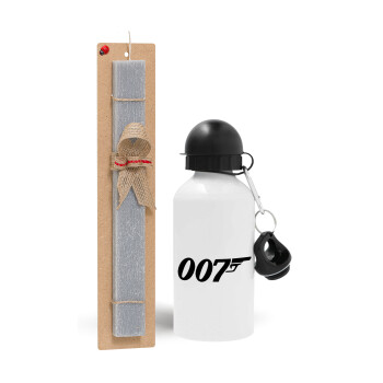 James Bond 007, Πασχαλινό Σετ, παγούρι μεταλλικό  αλουμινίου (500ml) & πασχαλινή λαμπάδα αρωματική πλακέ (30cm) (ΓΚΡΙ)