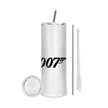James Bond 007, Eco friendly ποτήρι θερμό (tumbler) από ανοξείδωτο ατσάλι 600ml, με μεταλλικό καλαμάκι & βούρτσα καθαρισμού