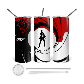 James Bond 007, 360 Eco friendly ποτήρι θερμό (tumbler) από ανοξείδωτο ατσάλι 600ml, με μεταλλικό καλαμάκι & βούρτσα καθαρισμού