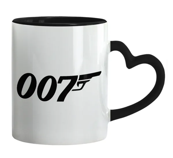 James Bond 007 — Mug heart black handle, ceramic, 330ml