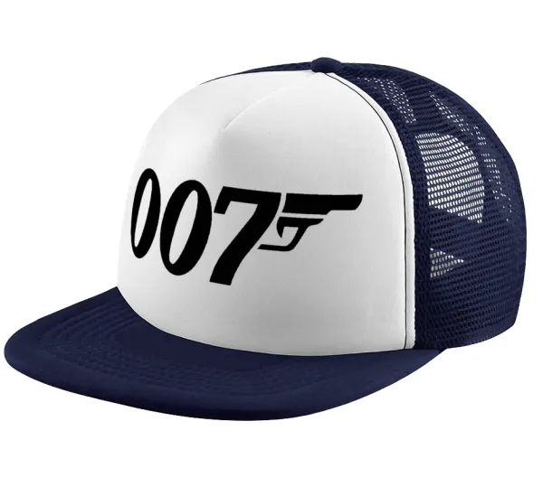 James Bond 007 — Adult Soft Trucker Hat with Dark Blue/White Mesh (POLYESTER, ADULT, UNISEX, ONE SIZE)