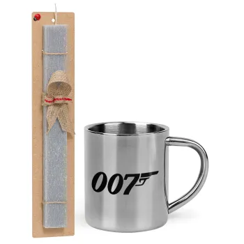 James Bond 007, Easter Set, metallic thermal cup (300ml) & Easter aromatic flat candle (30cm) (GRAY)