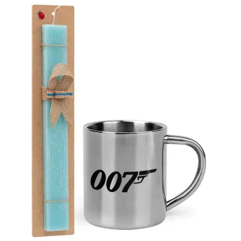 James Bond 007, Easter Set, metallic thermal cup (300ml) & aromatic flat Easter candle (30cm) (TURQUOISE)