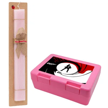 James Bond 007, Easter Set, children's snack container PINK & scented flat Easter candle (30cm) (PINK)