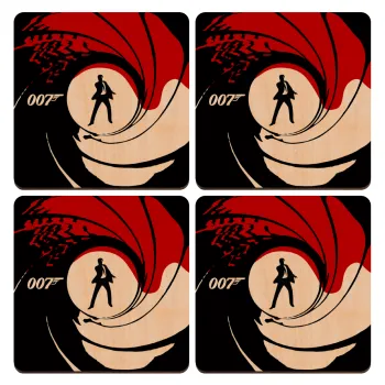 James Bond 007, ΣΕΤ x4 Σουβέρ ξύλινα τετράγωνα plywood (9cm)