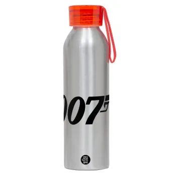 James Bond 007, Αλουμινένιο Αθλητικό Μπουκάλι 650ml – Ασημί με Κόκκινο Καπάκι και Λουράκι Σιλικόνης