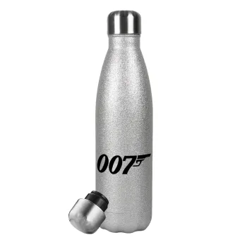 James Bond 007, Μεταλλικό παγούρι θερμός Glitter Aσημένιο (Stainless steel), διπλού τοιχώματος, 500ml