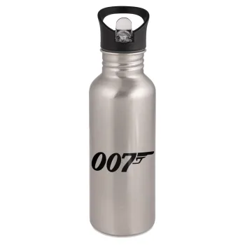James Bond 007, Water bottle Silver with straw, stainless steel 600ml