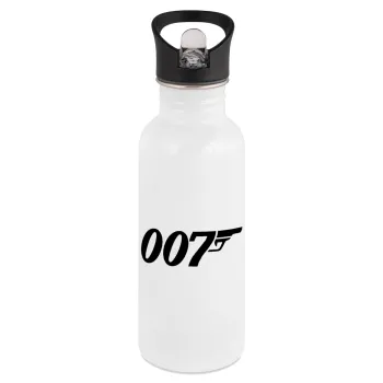 James Bond 007, White water bottle with straw, stainless steel 600ml