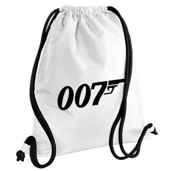 James Bond 007, Backpack pouch GYMBAG white, with pocket (40x48cm) & thick cords