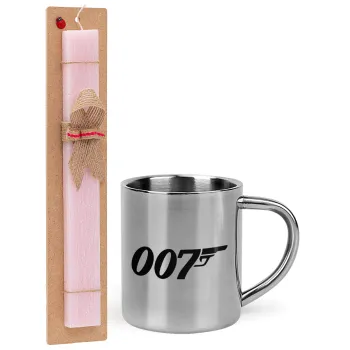 James Bond 007, Easter Set, metallic thermal cup (300ml) & aromatic flat Easter candle (30cm) (PINK)