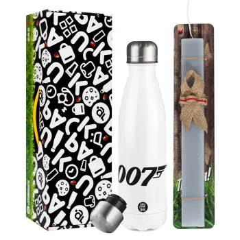James Bond 007, Easter candle, metallic white thermos bottle (500ml) & aromatic flat candle (30cm) (GRAY)